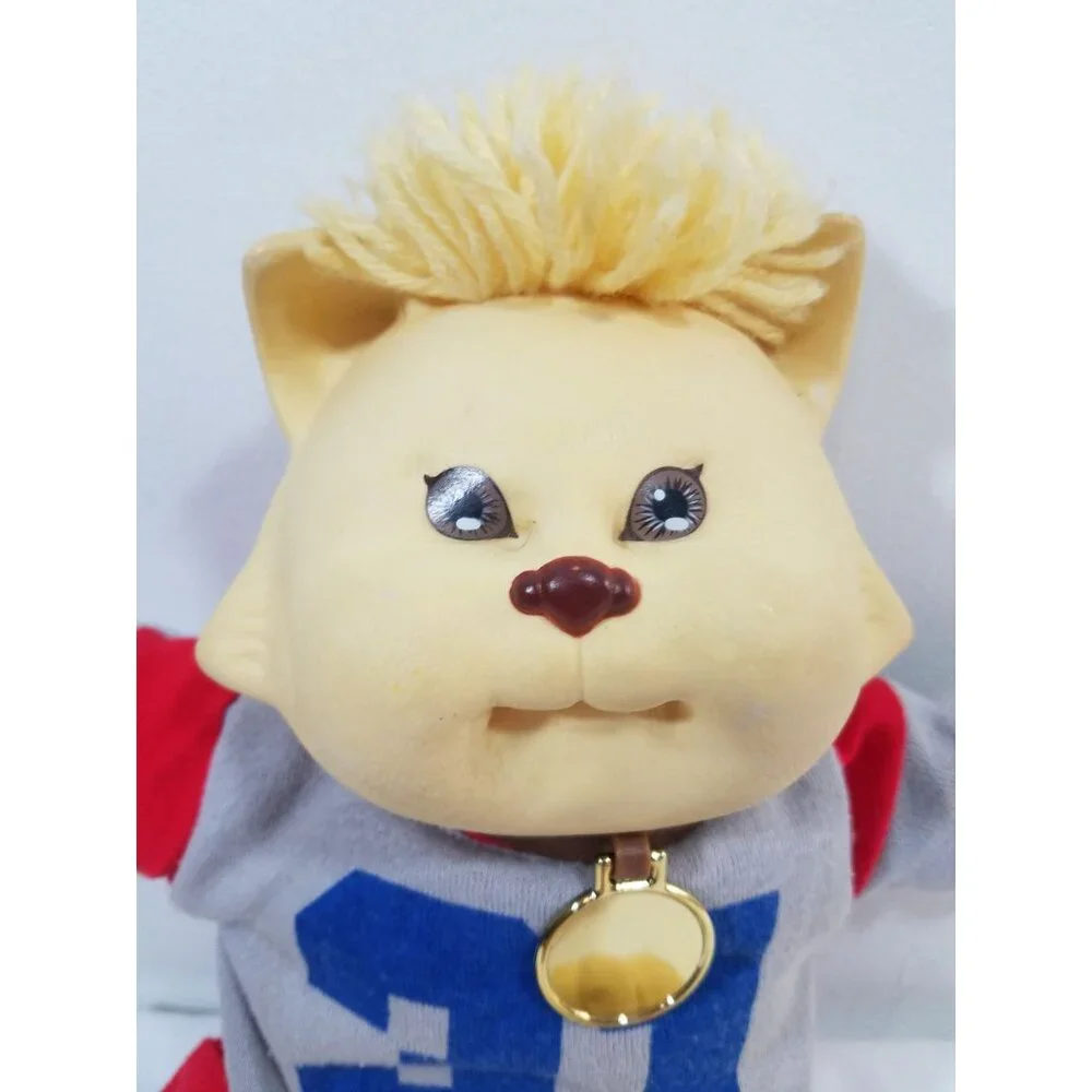 Cabbage Patch Kids Koosas Cat 14in Plush Doll Sweats Red Gray 1983 CPK Outfit